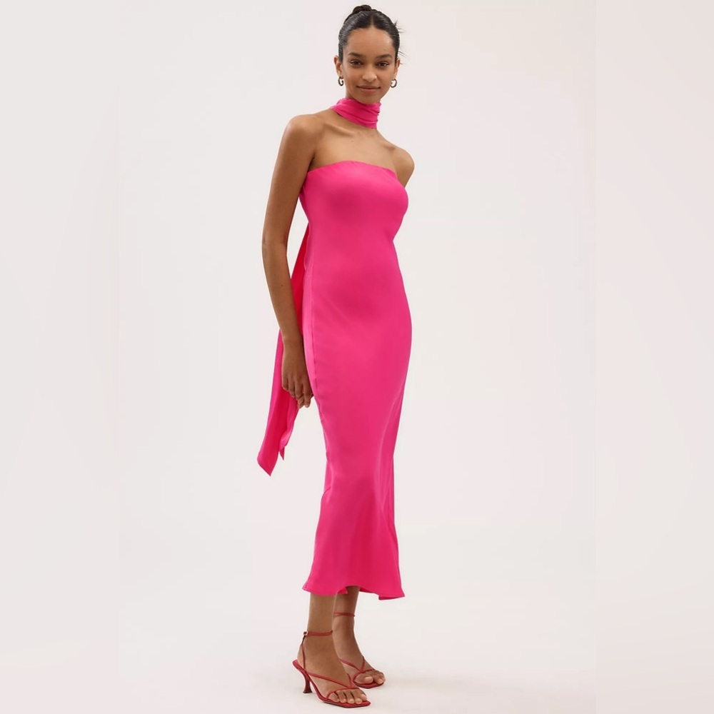 Anthropologie BHLDN Strapless Satin Midi Slip Dress w/ Scarf - Size XXS